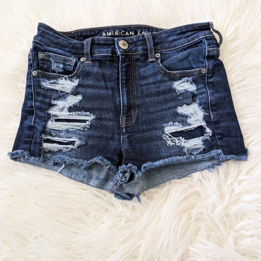 American Eagle Hi-Rise Shortie Distressed Shorts